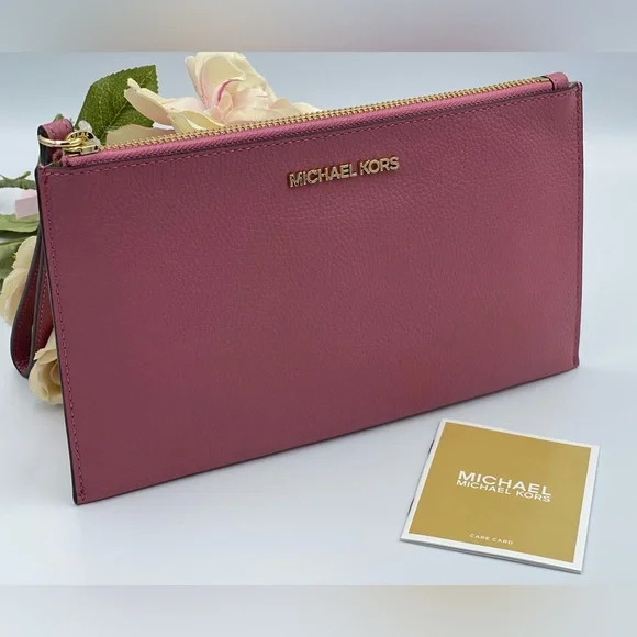 Michael Kors Jet Set Large Leather Clutch Wristlet - Picture 2 of 9